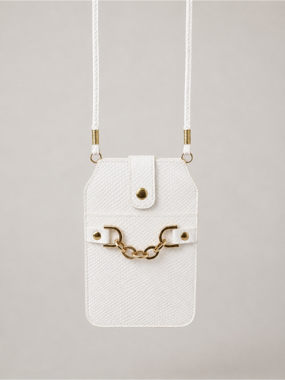 NWT White Phone Crossbody Bag Faux Leather Cell Phone Wallet Purse Gold Chain